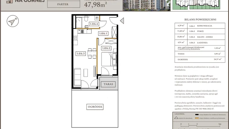Rzut - Mieszkanie na sprzedaż 2 pokoje o powierzchni 46,66 m² - numer M6 w Osiedle Na Górnej etap V