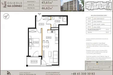Rzut - Mieszkanie na sprzedaż 2 pokoje o powierzchni 45,61 m² - numer M26 w Osiedle Na Górnej etap V