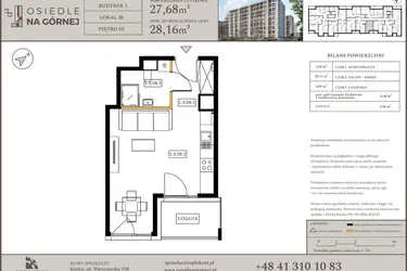 Rzut - Mieszkanie na sprzedaż 1 pokój o powierzchni 27,68 m² - numer M28 w Osiedle Na Górnej etap V