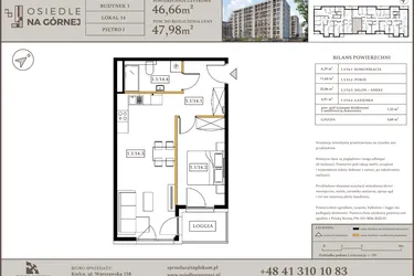 Rzut - Mieszkanie na sprzedaż 2 pokoje o powierzchni 46,66 m² - numer M14 w Osiedle Na Górnej etap V