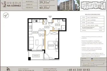 Rzut - Mieszkanie na sprzedaż 2 pokoje o powierzchni 39,31 m² - numer M27 w Osiedle Na Górnej etap V