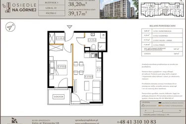 Rzut - Mieszkanie na sprzedaż 2 pokoje o powierzchni 38,2 m² - numer M13 w Osiedle Na Górnej etap V