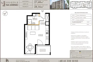 Rzut - Mieszkanie na sprzedaż 1 pokój o powierzchni 27,68 m² - numer M36 w Osiedle Na Górnej etap V