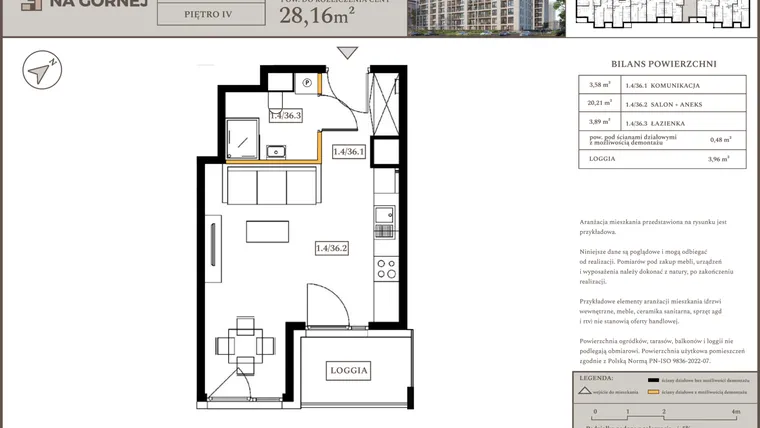 Rzut - Mieszkanie na sprzedaż 1 pokój o powierzchni 27,68 m² - numer M36 w Osiedle Na Górnej etap V