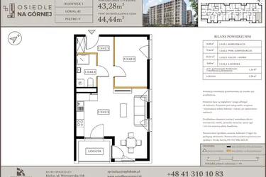 Rzut - Mieszkanie na sprzedaż 1 pokój o powierzchni 43,28 m² - numer M42 w Osiedle Na Górnej etap V