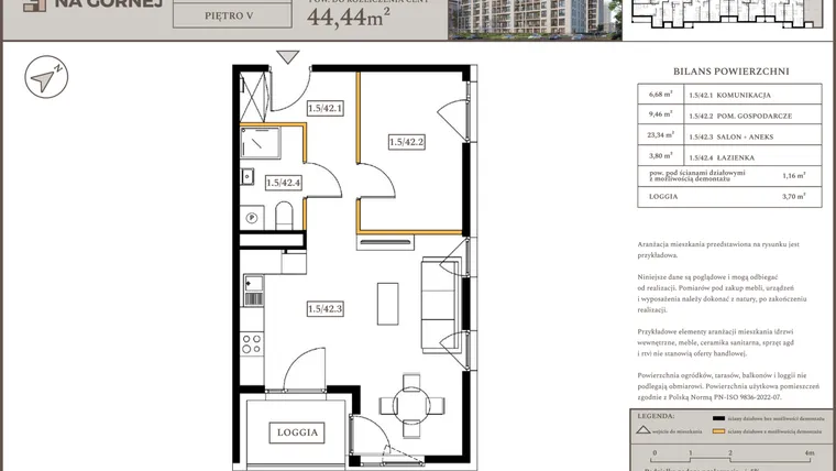 Rzut - Mieszkanie na sprzedaż 1 pokój o powierzchni 43,28 m² - numer M42 w Osiedle Na Górnej etap V