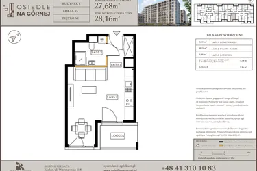 Rzut - Mieszkanie na sprzedaż 1 pokój o powierzchni 27,68 m² - numer M55 w Osiedle Na Górnej etap V