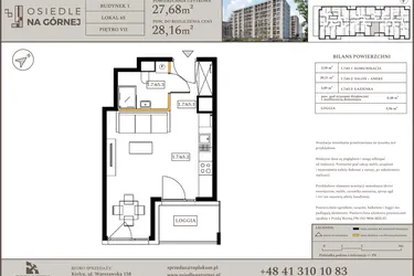 Rzut - Mieszkanie na sprzedaż 1 pokój o powierzchni 27,68 m² - numer M65 w Osiedle Na Górnej etap V