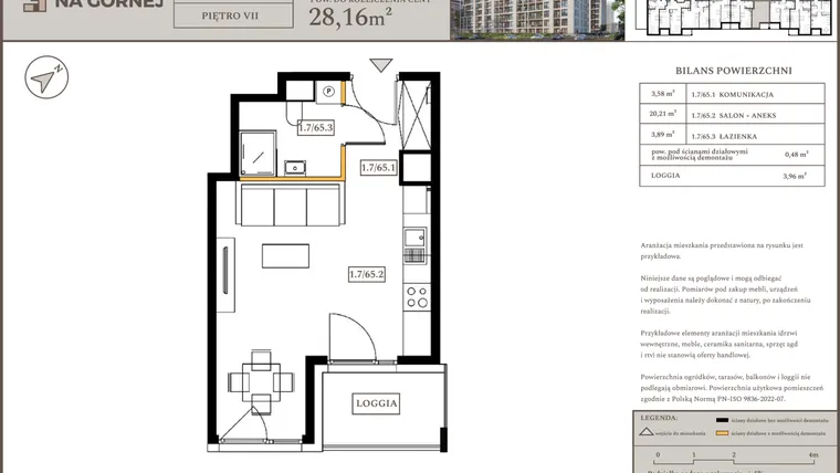 Rzut - Mieszkanie na sprzedaż 1 pokój o powierzchni 27,68 m² - numer M65 w Osiedle Na Górnej etap V