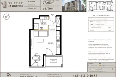 Rzut - Mieszkanie na sprzedaż 1 pokój o powierzchni 27,58 m² - numer M75 w Osiedle Na Górnej etap V