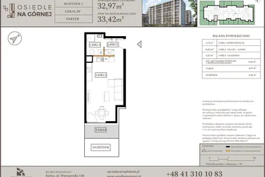 Rzut - Mieszkanie na sprzedaż 1 pokój o powierzchni 32,97 m² - numer M82 w Osiedle Na Górnej etap V