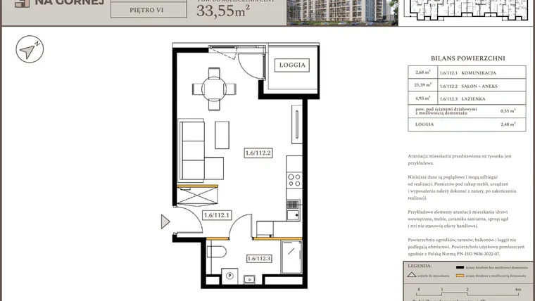 Rzut - Mieszkanie na sprzedaż 1 pokój o powierzchni 33 m² - numer M112 w Osiedle Na Górnej etap V