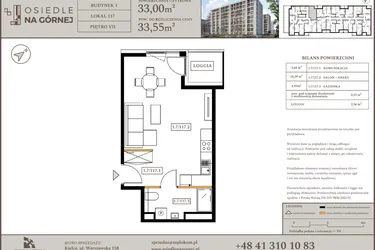 Rzut - Mieszkanie na sprzedaż 1 pokój o powierzchni 33 m² - numer M117 w Osiedle Na Górnej etap V