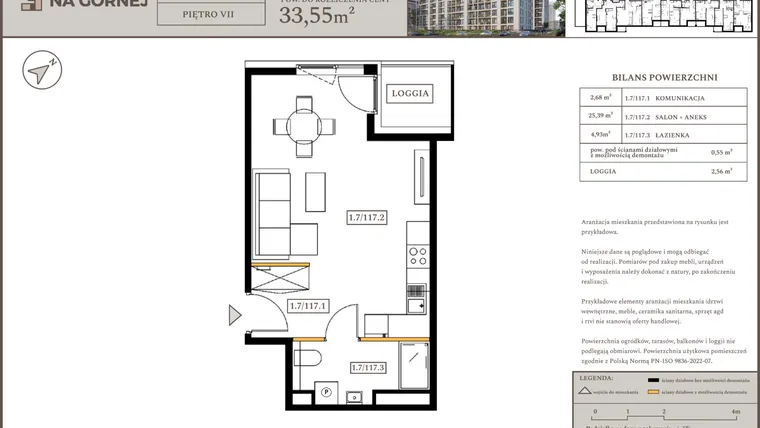 Rzut - Mieszkanie na sprzedaż 1 pokój o powierzchni 33 m² - numer M117 w Osiedle Na Górnej etap V