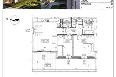 Rzut - Mieszkanie na sprzedaż 3 pokoje o powierzchni 64,96 m² - numer M.B7.00.05 w Osiedle Harmonia bud. B7