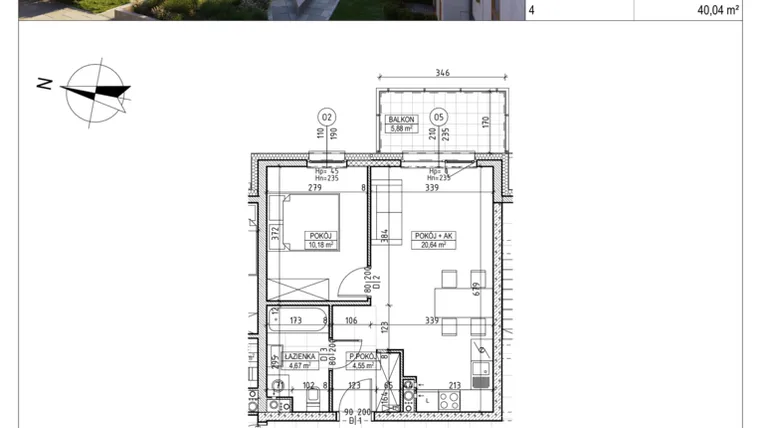 Rzut - Mieszkanie na sprzedaż 2 pokoje o powierzchni 40,04 m² - numer M.B7.01.41 w Osiedle Harmonia bud. B7