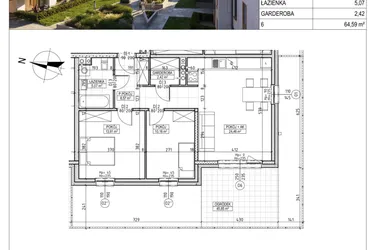 Rzut - Mieszkanie na sprzedaż 3 pokoje o powierzchni 64,59 m² - numer M.B7.00.31 w Osiedle Harmonia bud. B7