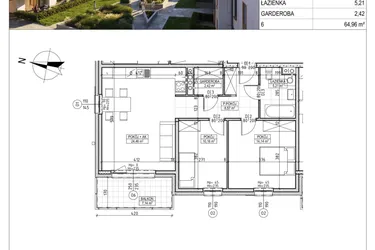 Rzut - Mieszkanie na sprzedaż 3 pokoje o powierzchni 64,96 m² - numer M.B7.02.19 w Osiedle Harmonia bud. B7