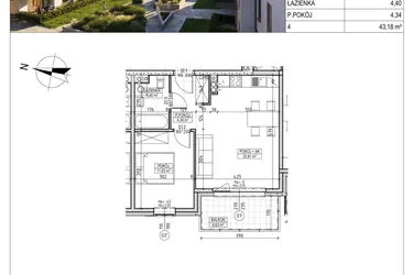 Rzut - Mieszkanie na sprzedaż 2 pokoje o powierzchni 43,18 m² - numer M.B7.03.24 w Osiedle Harmonia bud. B7