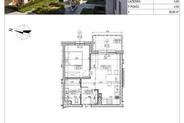 Rzut - Mieszkanie na sprzedaż 2 pokoje o powierzchni 36,96 m² - numer M.B7.03.28 w Osiedle Harmonia bud. B7