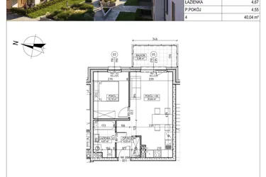 Rzut - Mieszkanie na sprzedaż 2 pokoje o powierzchni 40,04 m² - numer M.B7.03.55 w Osiedle Harmonia bud. B7
