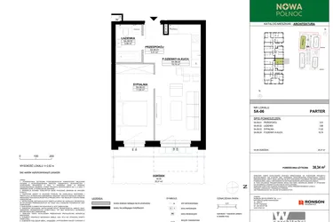Rzut - Mieszkanie na sprzedaż 2 pokoje o powierzchni 38,34 m² - numer 5A-06 w Nowa Północ etap 2A