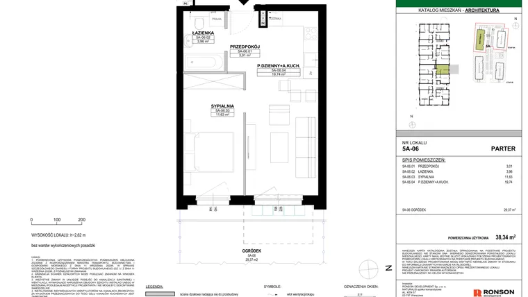 Rzut - Mieszkanie na sprzedaż 2 pokoje o powierzchni 38,34 m² - numer 5A-06 w Nowa Północ etap 2A