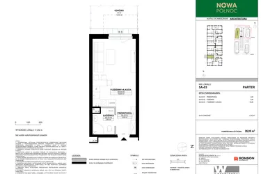 Rzut - Mieszkanie na sprzedaż 1 pokój o powierzchni 26,09 m² - numer 5A-03 w Nowa Północ etap 2A