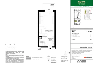 Rzut - Mieszkanie na sprzedaż 1 pokój o powierzchni 26,09 m² - numer 5A-11 w Nowa Północ etap 2A