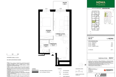 Rzut - Mieszkanie na sprzedaż 2 pokoje o powierzchni 42,48 m² - numer 5A-13 w Nowa Północ etap 2A
