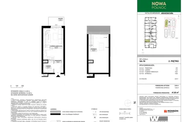 Rzut - Mieszkanie na sprzedaż 2 pokoje o powierzchni 41,65 m² - numer 5A-19 w Nowa Północ etap 2A