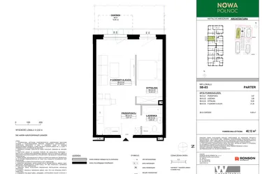 Rzut - Mieszkanie na sprzedaż 2 pokoje o powierzchni 40,12 m² - numer 5B-03 w Nowa Północ etap 2A