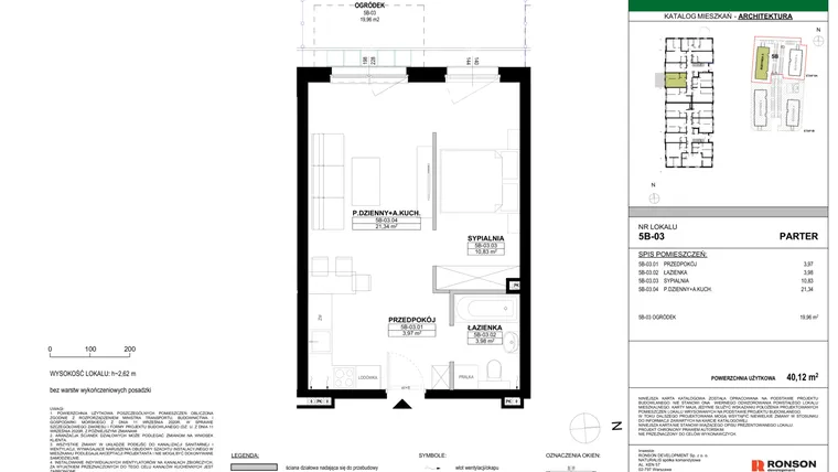 Rzut - Mieszkanie na sprzedaż 2 pokoje o powierzchni 40,12 m² - numer 5B-03 w Nowa Północ etap 2A