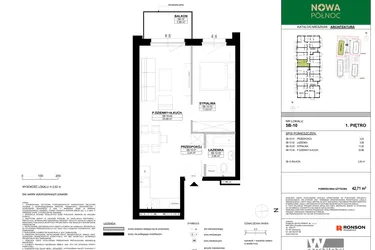 Rzut - Mieszkanie na sprzedaż 2 pokoje o powierzchni 42,71 m² - numer 5B-10 w Nowa Północ etap 2A