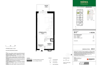 Rzut - Mieszkanie na sprzedaż 1 pokój o powierzchni 26,09 m² - numer 5B-12 w Nowa Północ etap 2A