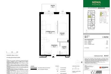 Rzut - Mieszkanie na sprzedaż 2 pokoje o powierzchni 40,14 m² - numer 5B-11 w Nowa Północ etap 2A