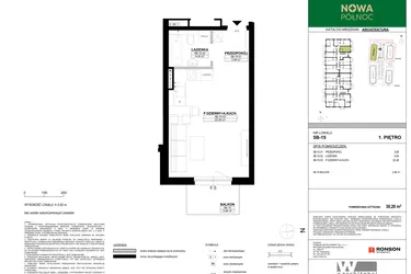 Rzut - Mieszkanie na sprzedaż 1 pokój o powierzchni 30,2 m² - numer 5B-15 w Nowa Północ etap 2A