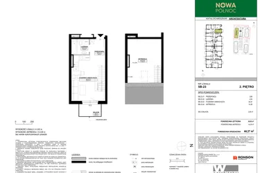 Rzut - Mieszkanie na sprzedaż 2 pokoje o powierzchni 44,37 m² - numer 5B-23 w Nowa Północ etap 2A