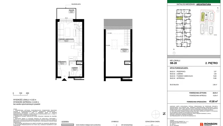 Rzut - Mieszkanie na sprzedaż 2 pokoje o powierzchni 41,66 m² - numer 5B-20 w Nowa Północ etap 2A