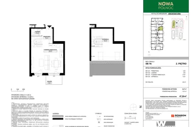 Rzut - Mieszkanie na sprzedaż 2 pokoje o powierzchni 47,28 m² - numer 5B-16 w Nowa Północ etap 2A