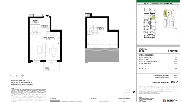 Rzut - Mieszkanie na sprzedaż 2 pokoje o powierzchni 47,28 m² - numer 5B-16 w Nowa Północ etap 2A