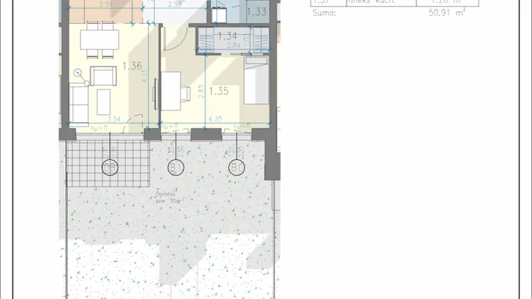 Rzut - Mieszkanie na sprzedaż 2 pokoje o powierzchni 50,91 m² - numer 6 w Residence Przewóz 41
