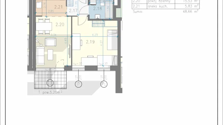 Rzut - Mieszkanie na sprzedaż 2 pokoje o powierzchni 48,66 m² - numer 11 w Residence Przewóz 41