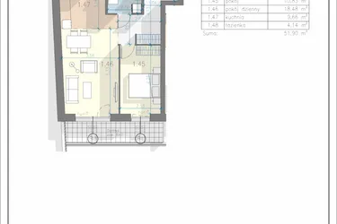 Rzut - Mieszkanie na sprzedaż 2 pokoje o powierzchni 51,9 m² - numer 8 w Residence Przewóz 41