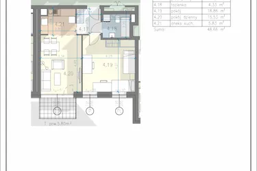 Rzut - Mieszkanie na sprzedaż 2 pokoje o powierzchni 48,66 m² - numer 27 w Residence Przewóz 41