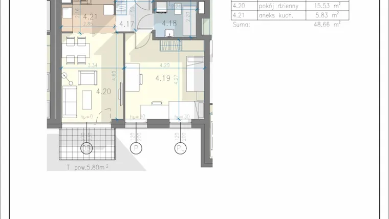 Rzut - Mieszkanie na sprzedaż 2 pokoje o powierzchni 48,66 m² - numer 27 w Residence Przewóz 41