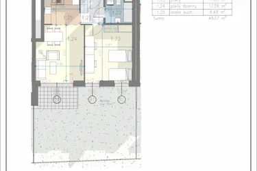Rzut - Mieszkanie na sprzedaż 2 pokoje o powierzchni 49,57 m² - numer 4 w Residence Przewóz 41