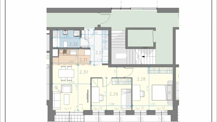 Rzut - Mieszkanie na sprzedaż 3 pokoje o powierzchni 65,8 m² - numer 13 w Residence Przewóz 41
