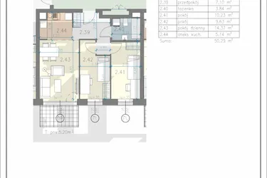 Rzut - Mieszkanie na sprzedaż 3 pokoje o powierzchni 50,29 m² - numer 15 w Residence Przewóz 41