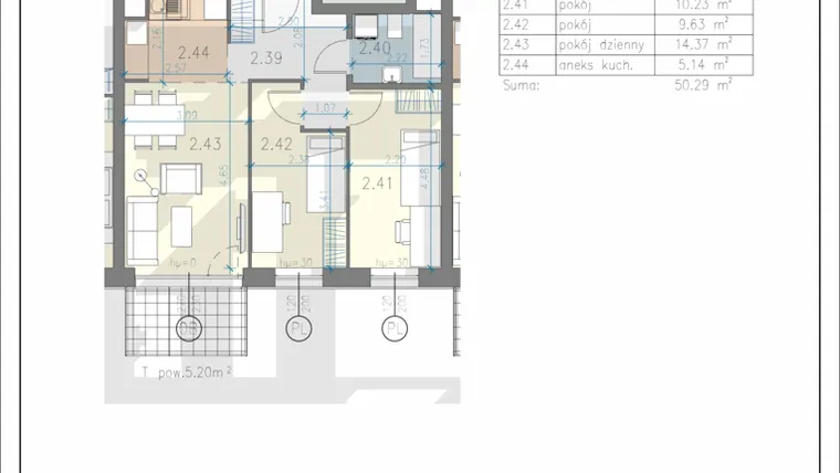 Rzut - Mieszkanie na sprzedaż 3 pokoje o powierzchni 50,29 m² - numer 15 w Residence Przewóz 41
